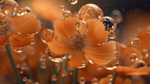 A close up of water droplets on a flower