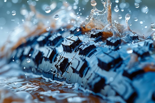 Photo close up of water droplets on a tire