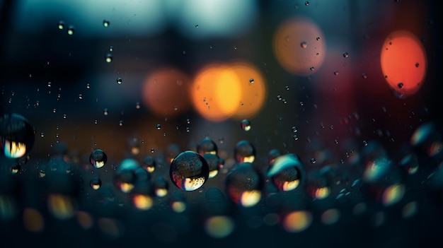 A close up of water droplets with a blurred background