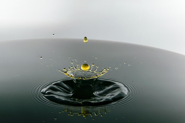 Foto close-up di gocce d'acqua su uno sfondo bianco