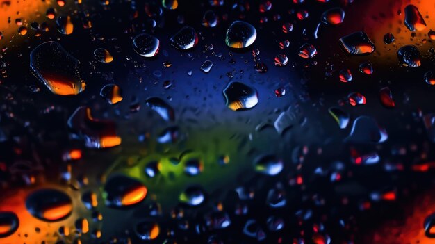 A close up of water drops on a black background