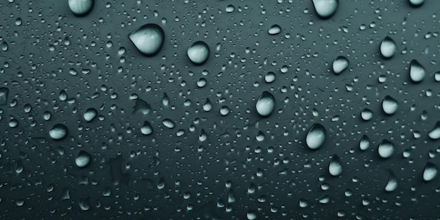 A close up of water drops on a black surface