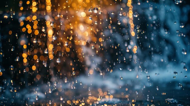 A close up of water drops falling from a fountain