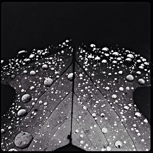 Photo close-up of water drops on leaf over black background