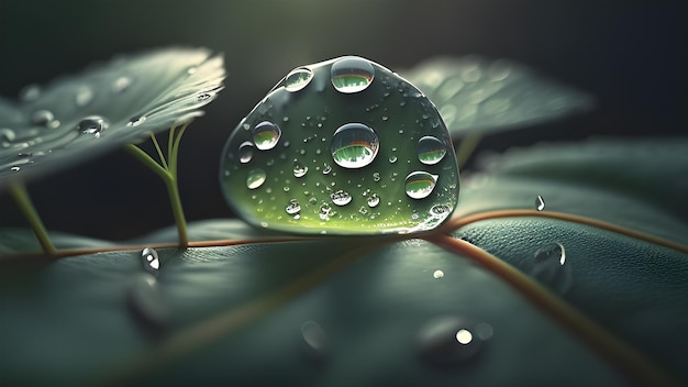 A close up of water drops on a leaf