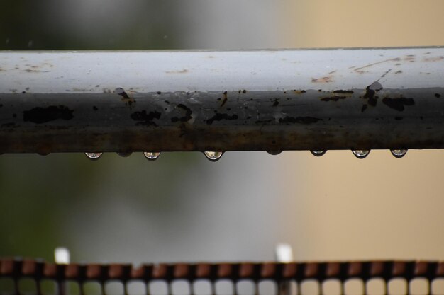 Premium Photo | Close-up of water drops on railing