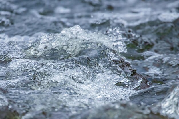 Close up Water Flow, Small Waterfall, Splashing Water, Water Bubbles, Flowing Water