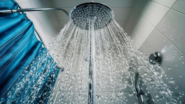 Close up of water flowing from shower in the bathroom