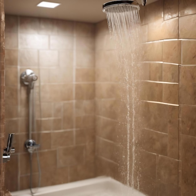 Close up of water flowing from shower in the bathroom