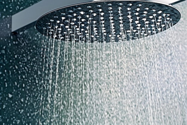 Photo close up of water flowing from shower