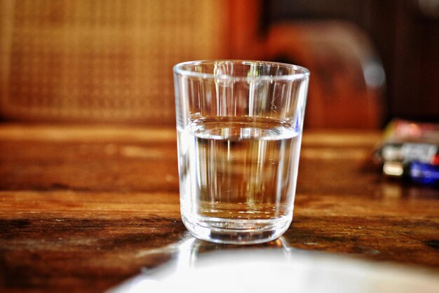 Close-up of water in glass on table