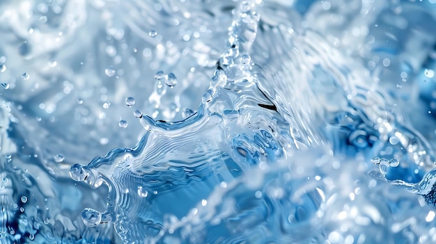 Close up of water splashes on blue background shallow depth of field Generative AI illustrations