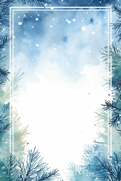 Близкое изображение акварельного рождественского фона с покрытым снегом деревом