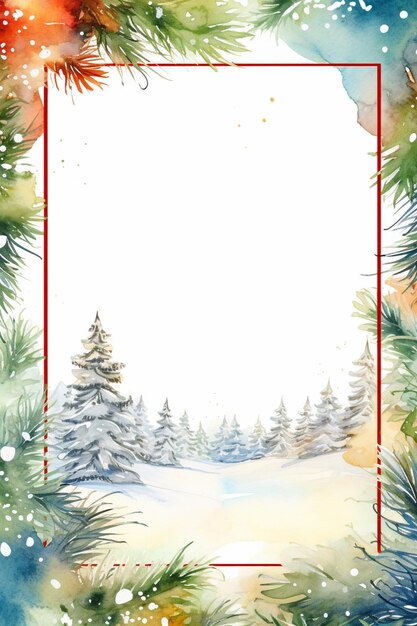 a close up of a watercolor christmas card with a snowy scene generative ai