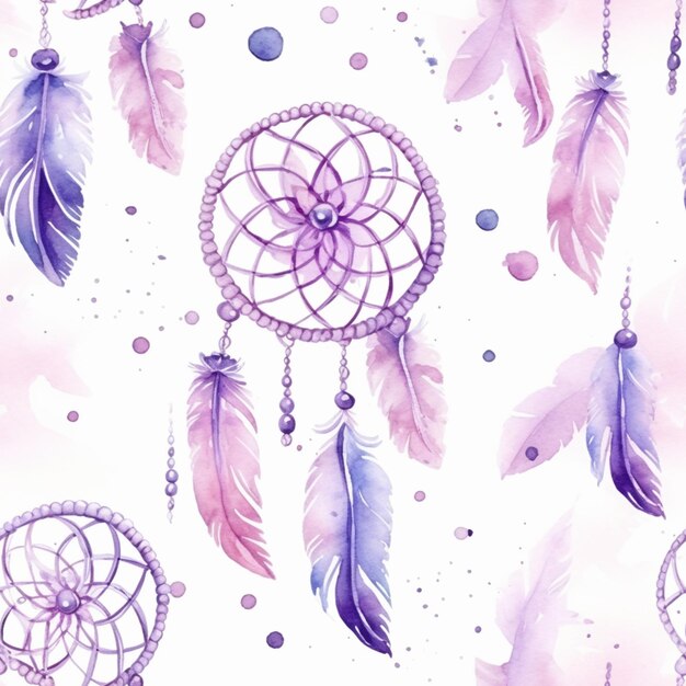 a close up of a watercolor drawing of a dream catcher generative ai