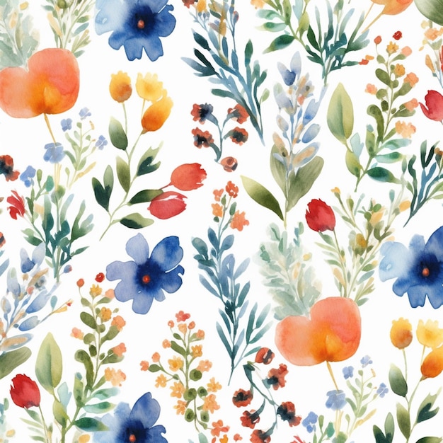 A close up of a watercolor floral pattern on a white background generative ai