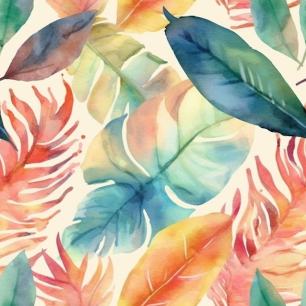 A close up of a watercolor painting of a bunch of leaves generative ai