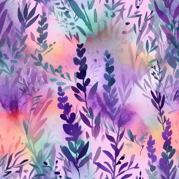 A close up of a watercolor painting of a bunch of plants generative ai