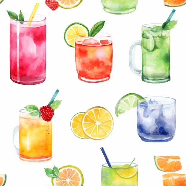 A close up of a watercolor painting of different drinks generative ai