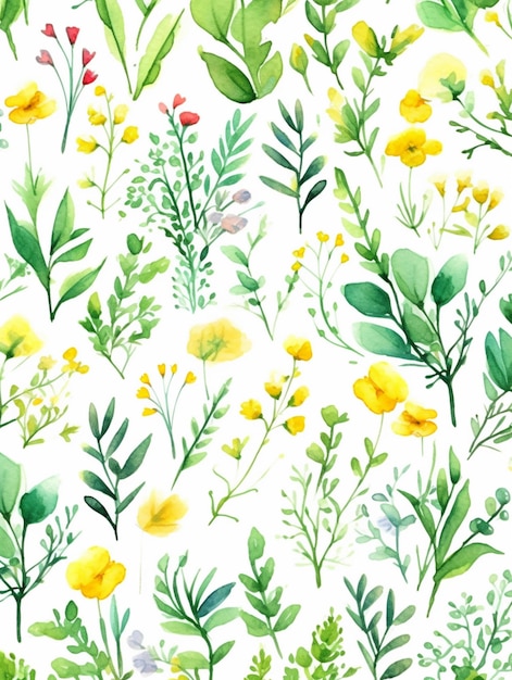 a close up of a watercolor painting of flowers and plants generative ai