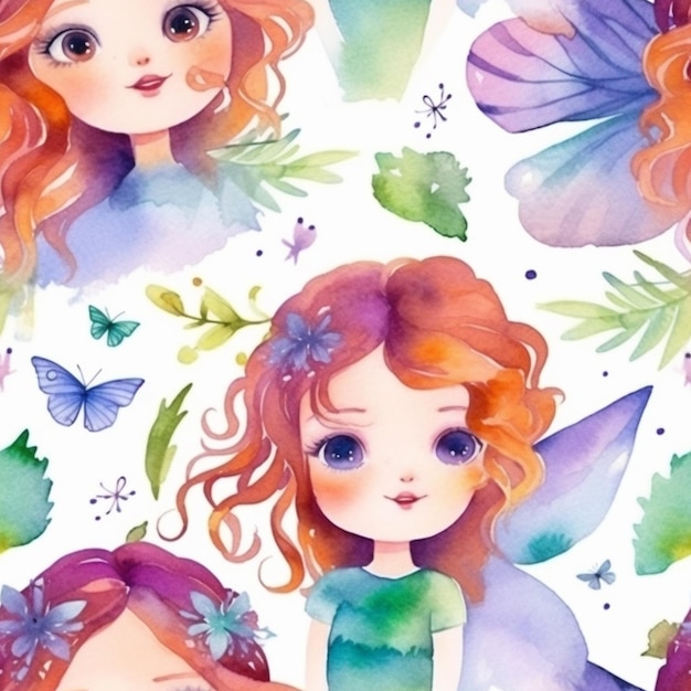 a close up of a watercolor painting of a girl with red hair generative ai