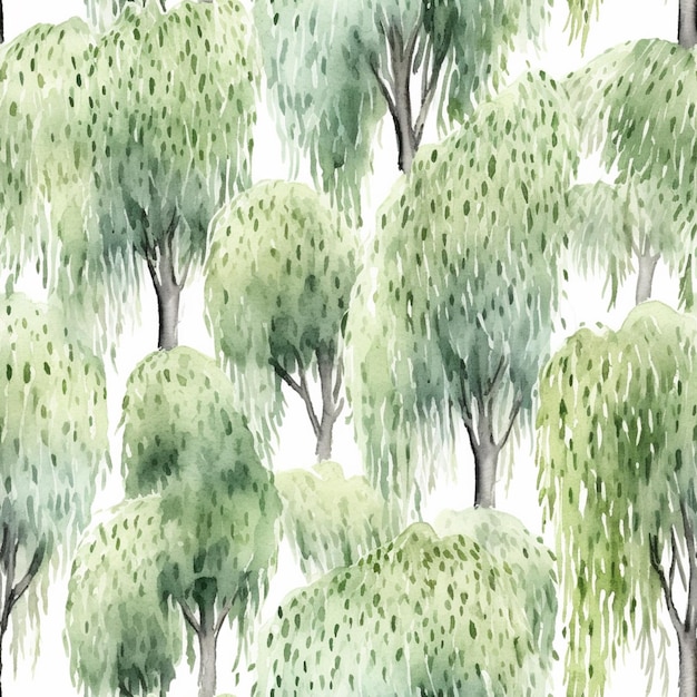 Крупный план акварельной живописи группы деревьев, генеративный ai