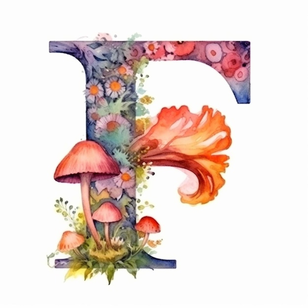 A close up of a watercolor painting of a letter f generative ai