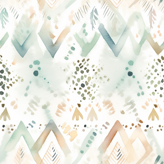 Photo a close up of a watercolor painting of a pattern with a geometric design generative ai