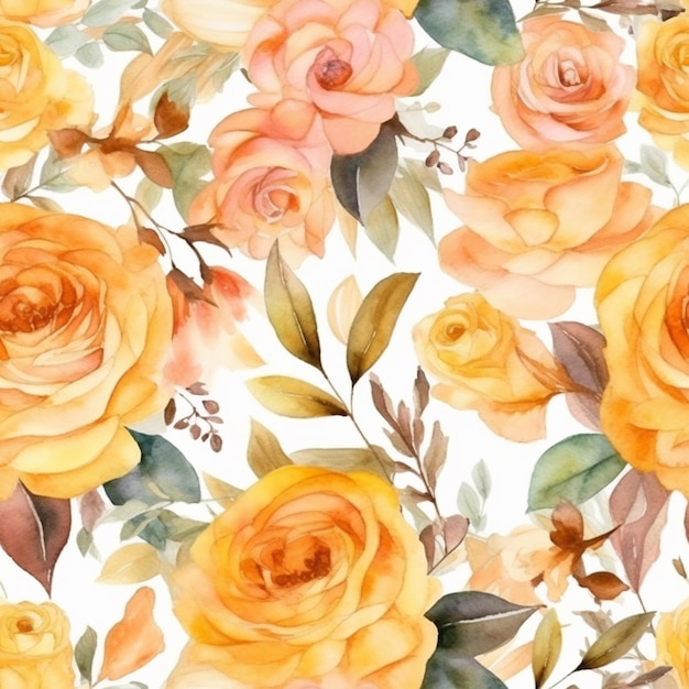 a close up of a watercolor painting of yellow roses generative ai