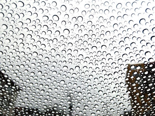 Photo close-up of waterdrops on glass against blurred background