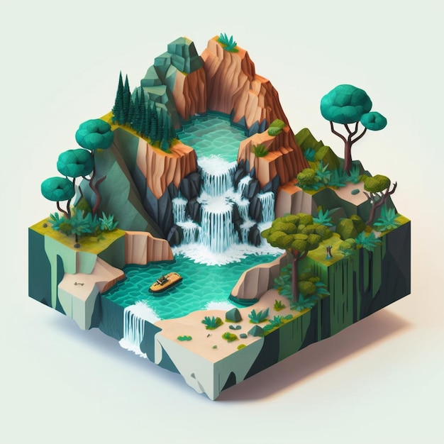 Photo a close up of a waterfall in a small island with trees generative ai