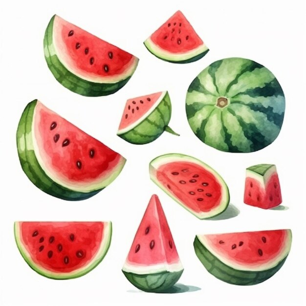 A close up of a watermelon cut in half and pieces generative ai