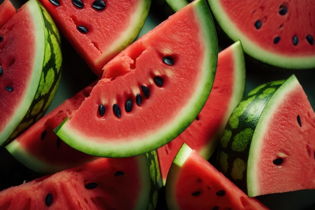 Close up watermelon full frame fresh fruit background Generated AI