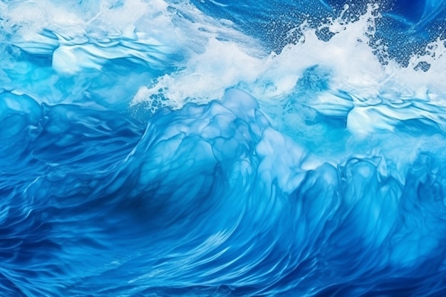 A close up of a wave in the ocean with a blue sky generative ai