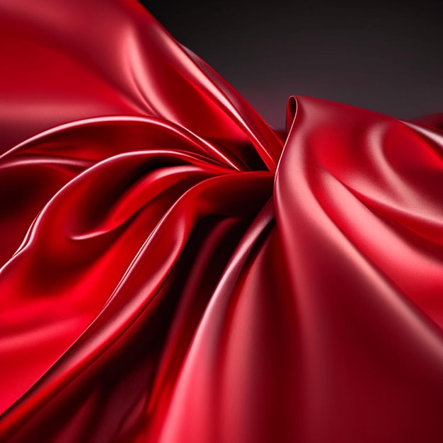 Крупным планом волнистый красный шелковый или атласный тканевый фон или красный шелковый драпированный тканевый фон