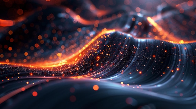 a close up of a wave with a lot of lights on it generative ai