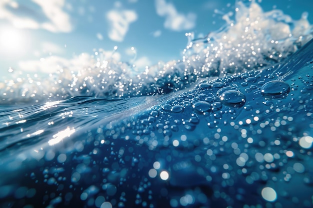 Foto close up waves and bubbles on the water surface