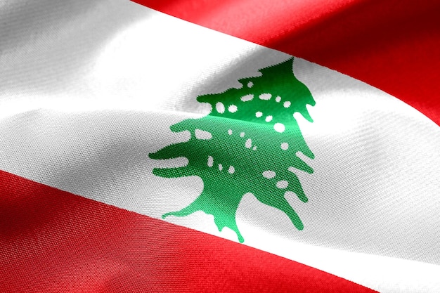 Close up waving fabric flag of Lebanon. flag symbols of Lebanon.