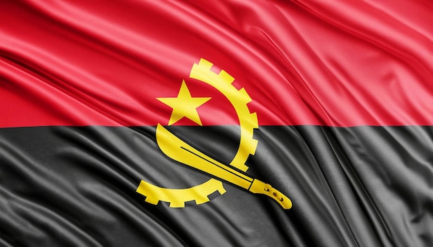 Close up waving flag of Angola flag symbols of Angola