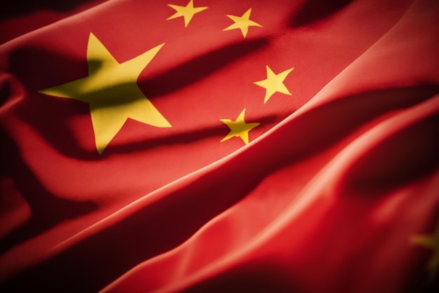 close up of the waving flag of China