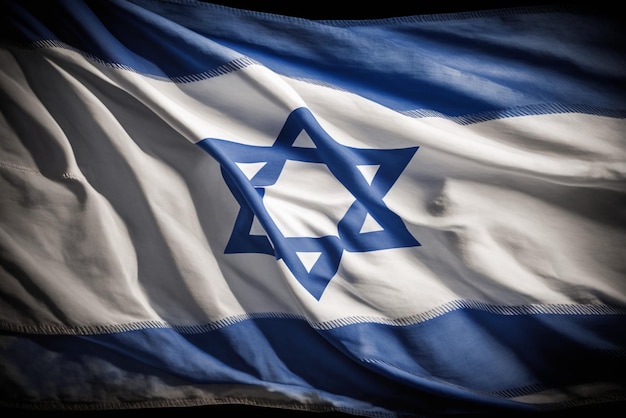 close up of the waving flag of Israel