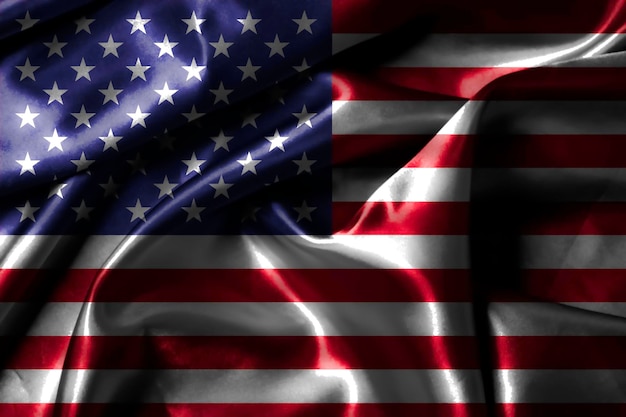 Close up of waving of United states of America or USA flag for Independence Day concept