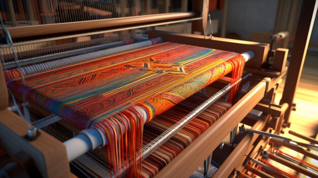 A close up of a weaving machine with a colorful cloth on it generative ai