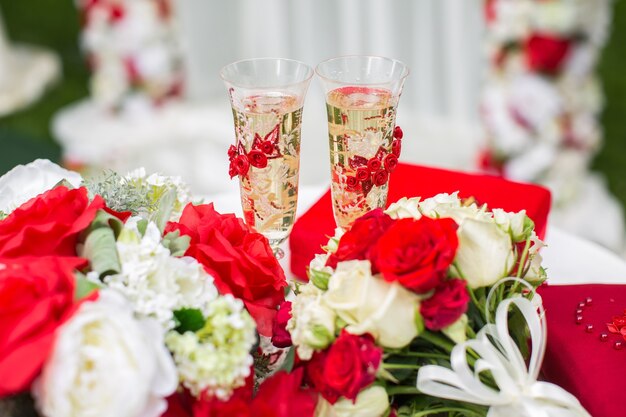 Close-up of wedding ceremony outdoors