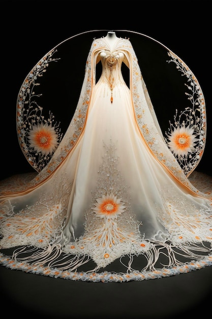 Close up of a wedding dress on a mannequin generative ai