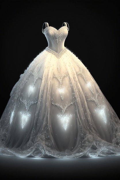 Foto primo piano di un abito da sposa su un manichino ai generativo