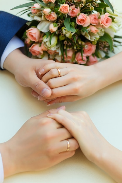 Close-up of wedding hands with rings