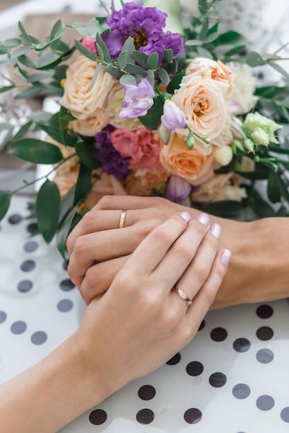 Close-up of wedding hands with rings