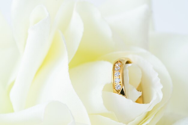 Close up Wedding ring on white 