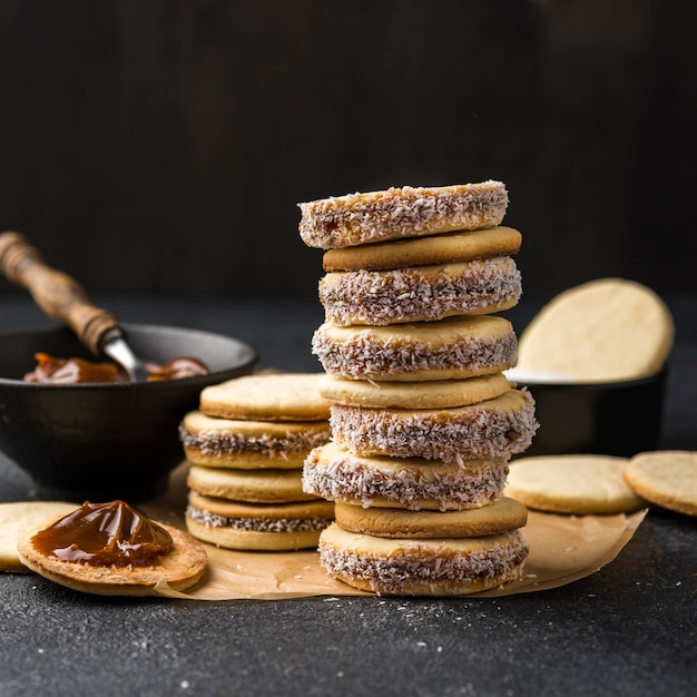 Foto close-up weergave van heerlijke alfajores